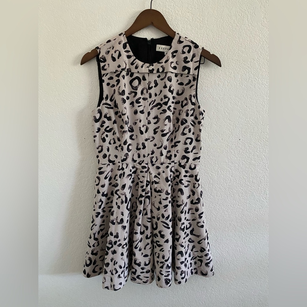 Keepsake The Label Cream/Black Leopard Chasing Love Mini Dress Size M Sleeveless